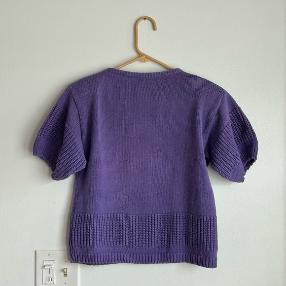 80s 90s Purple Short Sleeve Sweater Vintage Small Preppy Fairy Cottagcore Retro - Picture 2 of 5